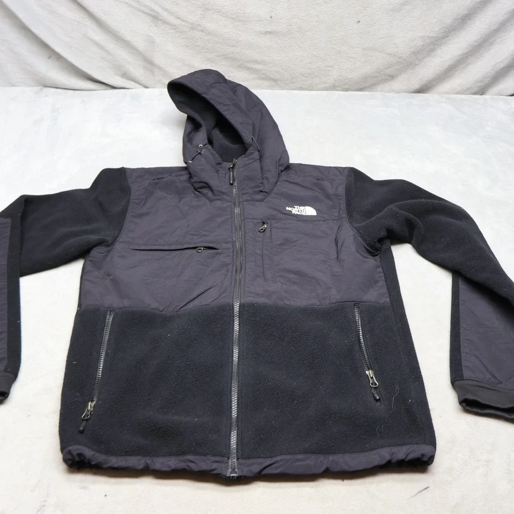 North Face Jacket Mens Small Black Denali Fleece Full Zip Hooded Outdoor Hiking